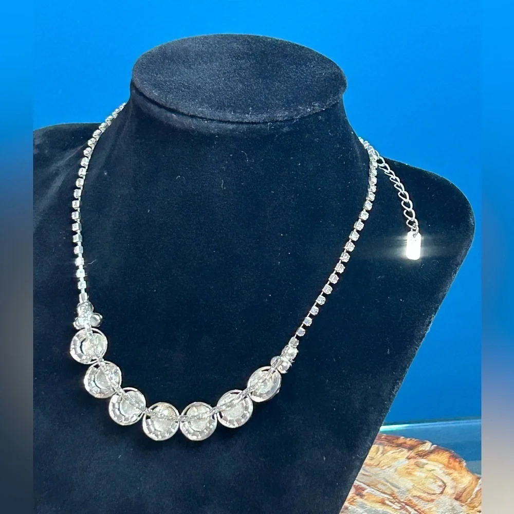 Vintage Christine Collection Pink White Rhinestone Silver Toned Fashion Necklace - Picture 6 of 10